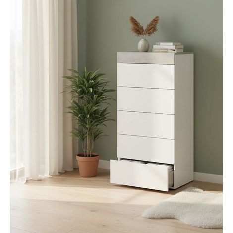 Cassettiera - 5 Cassetti Apertura Scorrevole, Bianco, -, 61x40x118h cm Pereira