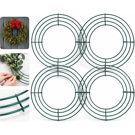 Lot de 4 cadres de couronne ronds en fer avec revetement vert, pour couronnes de porte, Noel, Nouvel An et decoration saisonniere (1/5)