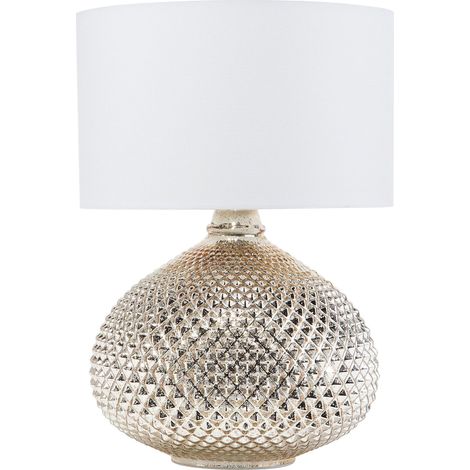 Beliani – Lampe à poser moderne dorée et blanche – Abat-jour rond en polycoton – E14 Max 40W – IP20 – 45 cm hauteur – Éclairage chic pour salon (1/5)
