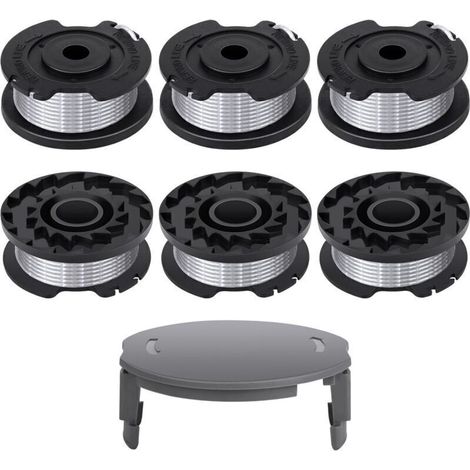6 spools for Bosch grass trimmers - Compatible with F016800569 and F016800385 - Diameter 1.65 mm, length 4.9 m - Cap F016F04557 included.