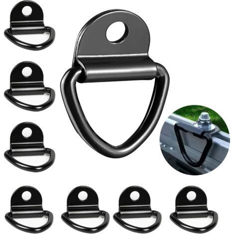 Set of 8 V and D tie-down rings – Corrosion-resistant black steel – Max load 450 kg – For trailers, trucks, boats, kayaks – Hklffja (1/5)