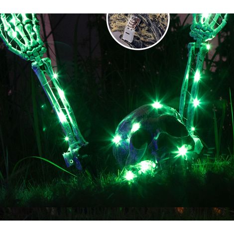 Ensemble de piquets lumineux pour Halloween : crâne et main (vert) (1/2)