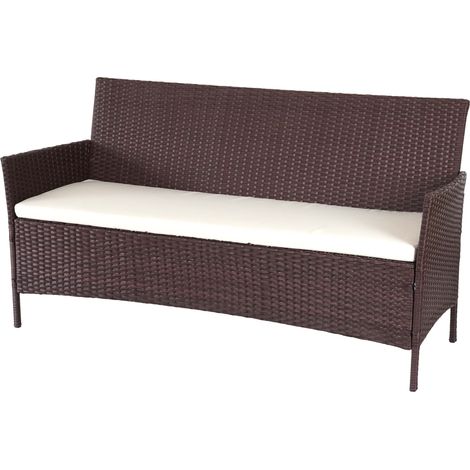 [NEUWERTIG] 3-Sitzer Poly-Rattan Gartenbank Hamar, Sitzbank braun-meliert, Kissen creme