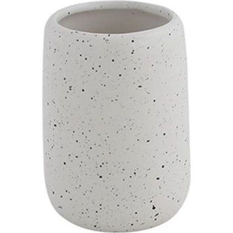 TRADE SHOP - Bicchiere Porta Spazzolini In Ceramica Bianco Effetto Pietra Granito Bagno 87806 -