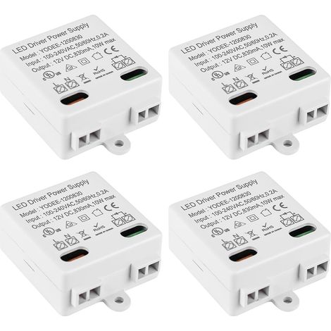Lot de 4 transformateurs LED 12 V/DC 10 W Mini transformateur 100-240 V Tension constante Bloc d'alimentation pour lampes et bandes Petit et plat sans exigences de charge minimale (1/5)
