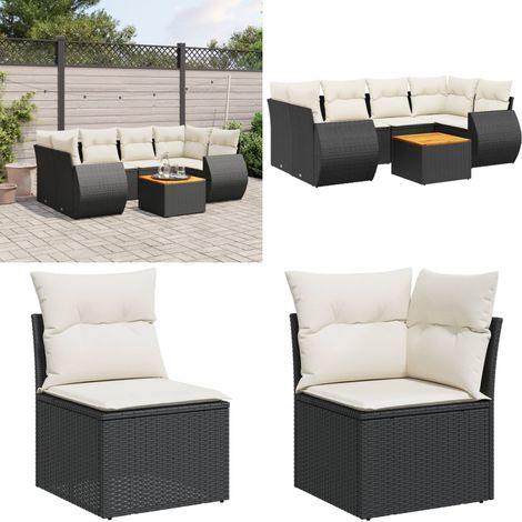Salon de jardin 7 pcs avec coussins noir résine tressée - Salon De Jardin - Meuble De Jardin - Ensemble Salon Extérieur - Canapé Jardin - Table Basse Jardin - Home & Living (1/5)
