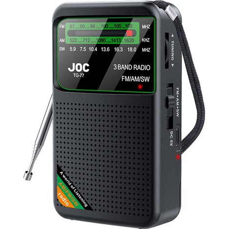 Radio tascabile a 3 bande - radio portatile AM/FM SW con batteria e onde corte - realizzata con transistor avanzati - jack per cuffie da 3,5 mm - 3,5 mm (1/5)