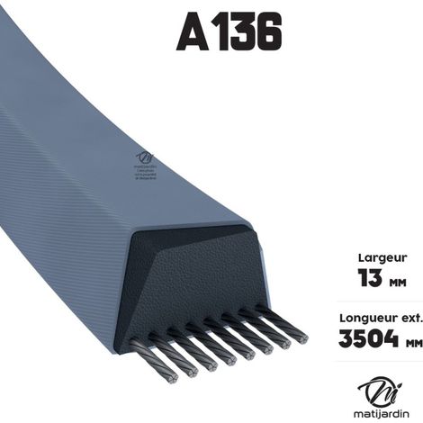 Courroie tondeuse A136 trapézoïdale  13 x 3504 mm (1/4)