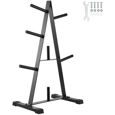 Soporte para Discos de Pesas con Estructura en Forma A, Soporte para Discos de Pesas Estándar, Carga 227 kg, Soporte para Almacenar Pesas y Barras de Gimnasio en Casa, Negro, 690 x 375 x 930 mm (1/5)