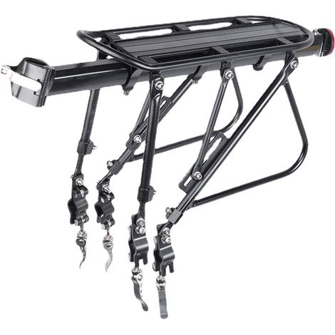 Portabici da montagna, portapacchi a sgancio rapido con riflettore, portapacchi posteriore MTB regolabile, portapacchi posteriore per bici con doppia asta di supporto, max 100 kg