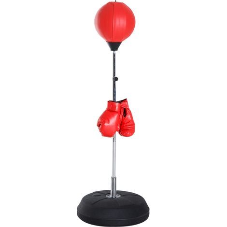 Ensemble de boxe avec sac de frappe, hauteur réglable de 126 à 144 cm, gants de boxe inclus, couleur rouge (1/5)