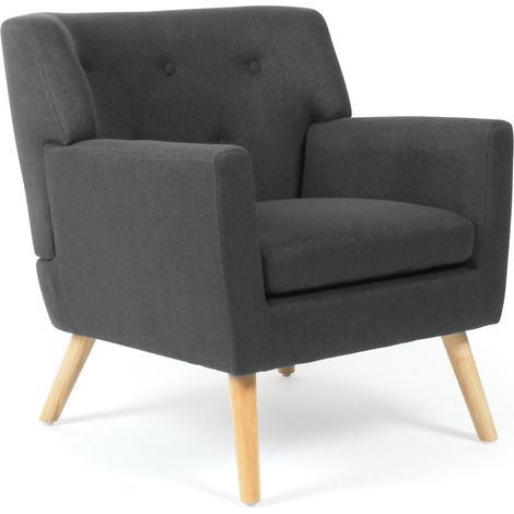 Idmarket – Fauteuil relax scandinave en tissu 100% polyester – Structure en bois hévéa – Dimensions 74x75x79 cm – Accoudoirs confortables (1/8)
