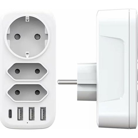 USB Power Strip, 3 Outlet Wall Socket with 3 3A USB Ports, 6-in-1 4000W Multi-USB Charger, USB Power Strip for Home, Office, Travel, Compatible with Phone, L