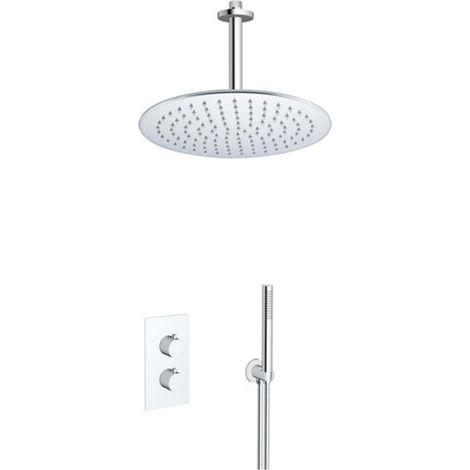 FugaFlow Eccelente Acces Ensemble de douche de tête encastré - thermostatique - bras de plafond - douche de tête 30cm - douchette à main sur barre -