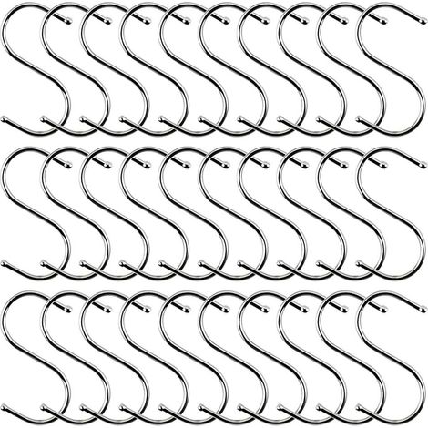 Lot de 30 crochets de suspension en forme de S, 7 cm, en acier inoxydable pour la cuisine et la salle de bain, solutions de suspension en métal résistant à la rouille. (1/5)