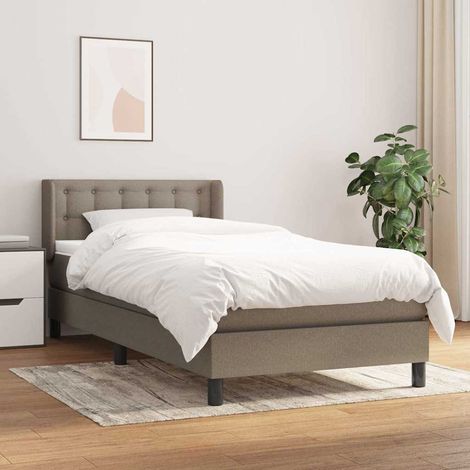 Cama box spring con colchón tela gris taupe 90x190 cm (1/5)