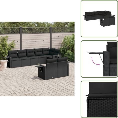 The Living Store 8-tlg. Garten-Sofagarnitur mit Kissen Schwarz Poly Rattan - Gartengestell - Gartenmöbelset - Outdoor Möbel - Lounge Set - Rattan Gartenmöbel (1/5)