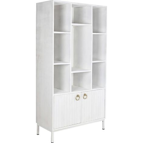 Etagère en manguier et métal coloris blanc - Longueur 90 x Profondeur 40 x Hauteur 180 cm -PEGANE- (1/5)