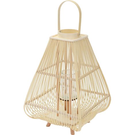 ECD Germany Lanterna in Bambù Naturale, Portacandela con Inserto in Vetro, Altezza 73,5 cm, Colore Legno, Lanterna da Giardino con Manico, Stile Boho, Decorazione per Terrazza, Balcone e Interni