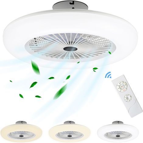 Wolketon Ventilatore a soffitto Con telecomando con led Bianco - Tondo Ventilatore per lampadari Ventilatore led