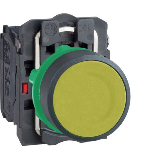 bouton poussoir - affleurant - 1 no + 1 nf - jaune - complet - schneider xb5aa55 (1/4)