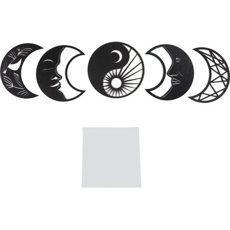 Décor Murale Lune Personnalisée - Autocollants 3D Cycle Lunaire en Bois Noir pour Salon (1/5)