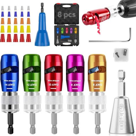 Kabelabisolierset für Bohrmaschinen. Zubehörset zum Abisolieren von Drähten für Bohrmaschinen. Abisolierwerkzeug für Elektriker. Abisolierzange. (1/4)