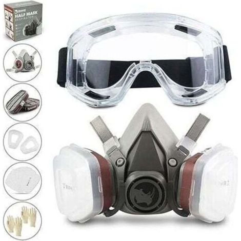 Reusable half-mask respirator 6200 – Silicone respiratory protection – Anti-fog glasses – 95% filters for painting and welding