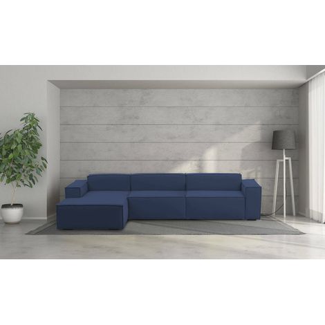 Talamo Italia Sofá fijo Licia, Sofá modular 4 plazas península izquierda, 100% Made in Italy, Sofá moderno en tela, Cm 340x170h70, Azul, con embalaje reforzado (1/5)