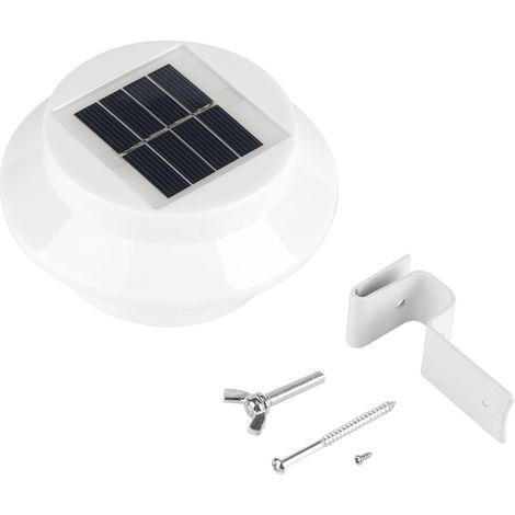 Lot de 2 lampes solaires pour clôture, 3 LED, allumage/extinction automatique, pour jardin, terrasse, mur, allée, boîtier blanc (1/5)