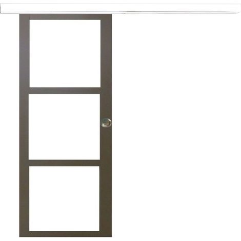 Puerta corredera gris beige con acristalamiento transparente H204 x L73 cm, riel de aluminio blanco, GD MENUISERIES
