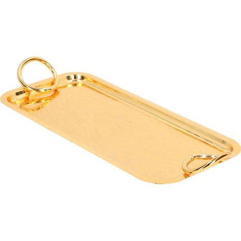Plateau rectangulaire doré pour tasses à thé, fruits et autres aliments, avec poignée ronde, idéal pour les mariages et les fêtes. (1/5)