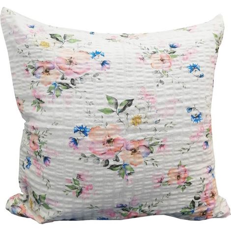 Federa per cuscino 40x40 cm in corteccia con motivo di rose selvatiche su sfondo bianco
