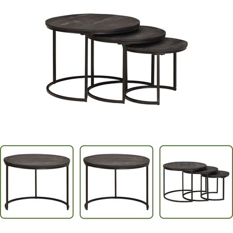 Couchtisch Set - Nesting-Couchtische 3 pcs Schwarz Massivholz Mango und Stahl (1/5)