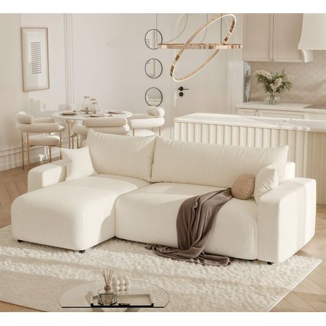 Ecksofa mit Schlaffunktion Sofa LUNA Stoff Baltimore Creme Ottomane Links (1/5)