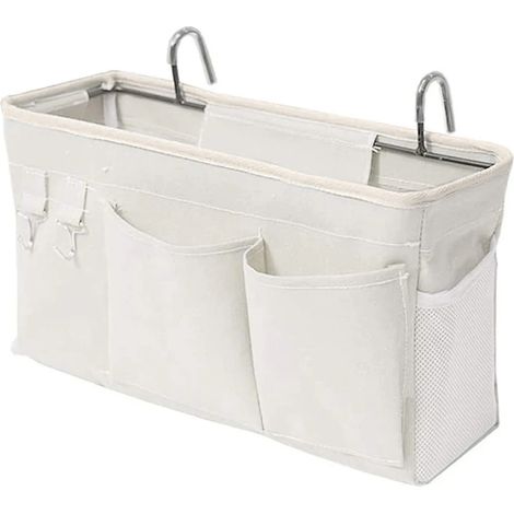 Organisateur de lit en toile et fer, rangement pour lits mezzanine et lits suspendus, facile à installer, idéal pour la maison, les résidences étudiantes et les voyages. (1/5)
