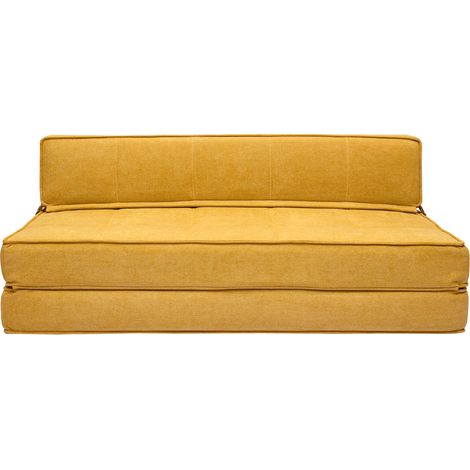 Sillón cama de 2 plazas de tejido efecto aterciopelado amarillo mostaza KATY (1/4)
