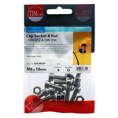 TIMCO Cap Socket Screws DIN912 A2 Stainless Steel - M6 x 16