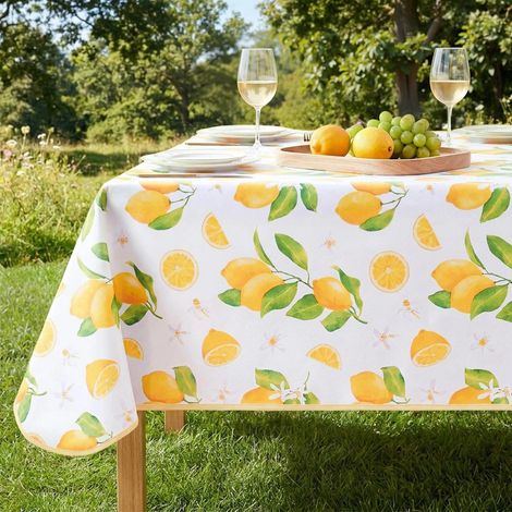 Wachstuchtischdecke 300x140 cm eckig Zitrone wasserdicht abwaschbar Outdoor Gartentischdecke