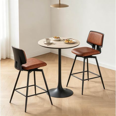 Sgabelli da bar girevoli set da 2, schienale ergonomico, marrone, 45,5 x 45,5 x 89 cm, DESVIAE (1/5)