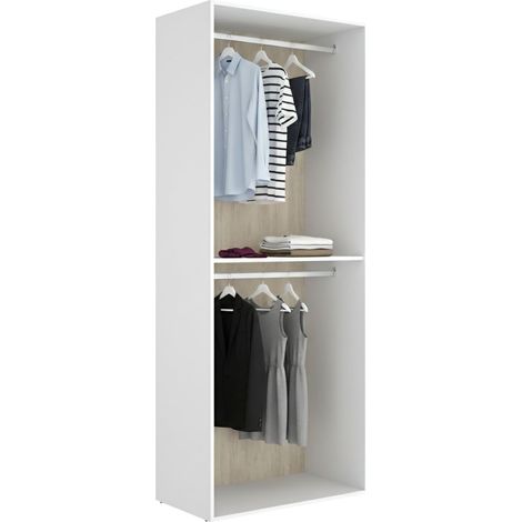 Guardaroba Grande Ashebrook, Armadio Camera da Letto un Ripiano, Appendiabiti, Cassetti, 45x205h cm Bianco