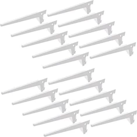 Équerres d'étagère pour rail simple perforation pas 50mm, blanc, 200mm, Set de 20 pièces