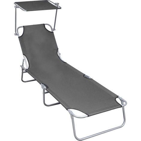 Tumbona plegable con toldo de aluminio gris vidaXL (1/2)