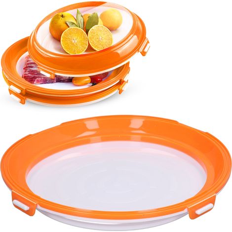 Plateaux de conservation réutilisables, organisateurs de réfrigérateur empilables, contenants de rangement pour garde-manger afin de garder les aliments frais, quatrième génération étanches, ronds, or (1/5)