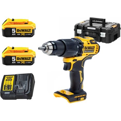 Dewalt – Perceuse-visseuse à percussion sans fil 18V – 2 vitesses – 2 batteries 5Ah – Mandrin métal 13mm – Couple 65Nm pour perçage bois dur (1/10)