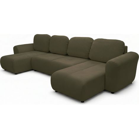 Selsey OLIDO – Wohnlandschaft in U-Form mit Schlaffunktion, Oliven-Velours (1/5)