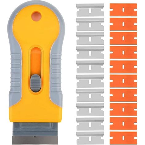 Ceramic Hob Scraper, Retractable Blade Glass Scraper with 10 Pieces Metal Blades + 10 Pieces Plastic Squeegees, for Glass/Mirror/Floor Cleaning (1/5)