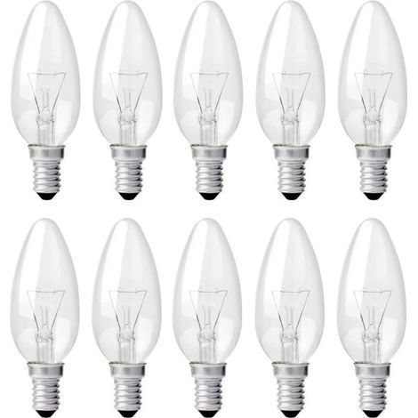 Ampoule E14 40 W à lumière claire, dimmable, blanc chaud 2700 K, 400 lm, effet flamme, culot Edison E14, lot de 10. (1/5)