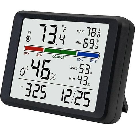 Digitales Thermometer-Hygrometer, Wandthermometer für den Innenbereich mit Hintergrundbeleuchtung, digitaler Wecker, Datumsanzeige (1/5)