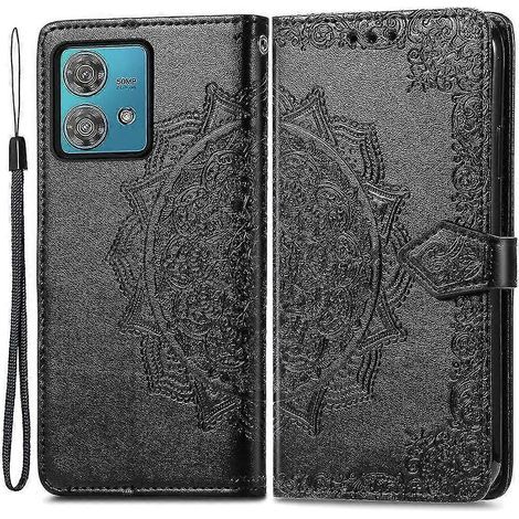 For Motorola Edge 40 Neo 5G Case Mandala Embossed PU Leather 3 Card Slots Phone Cover - Grey (1/5)